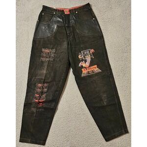 Rare Vintage EXHAUST Hip Hop Denim Jeans 90s Streetwear Leather Red Size 30